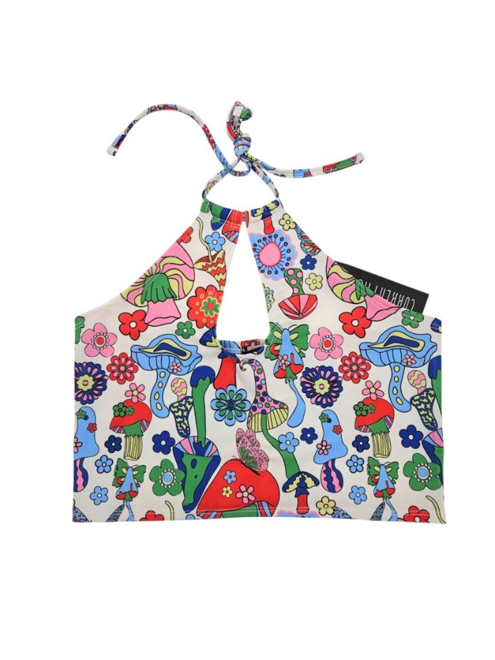 Current Mood Surreal World Mushroom Halter Crop Top Women's Size L NEW Boho